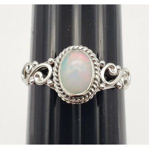 Fire Opal Ring Sterling Silver 925 Size 6.5